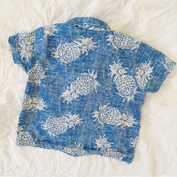 Palmwave Hawaii • Boys Aloha Button Down Shirt in Vintage Blue Pineapple - Picture 2 of 4